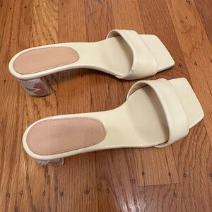 Dear Frances Cream Square-Toe Slide Heels with Wrapped Block Heel